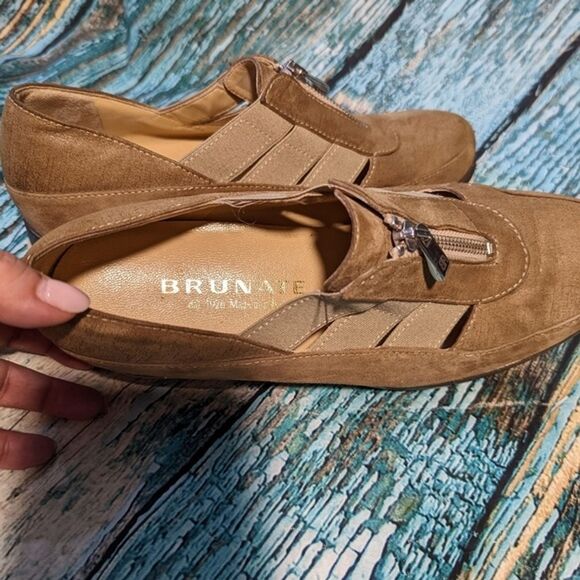 Brunate Size 40 Tan Gold Leather Suede Platform Sneakers with Zipper - Picture 7 of 10